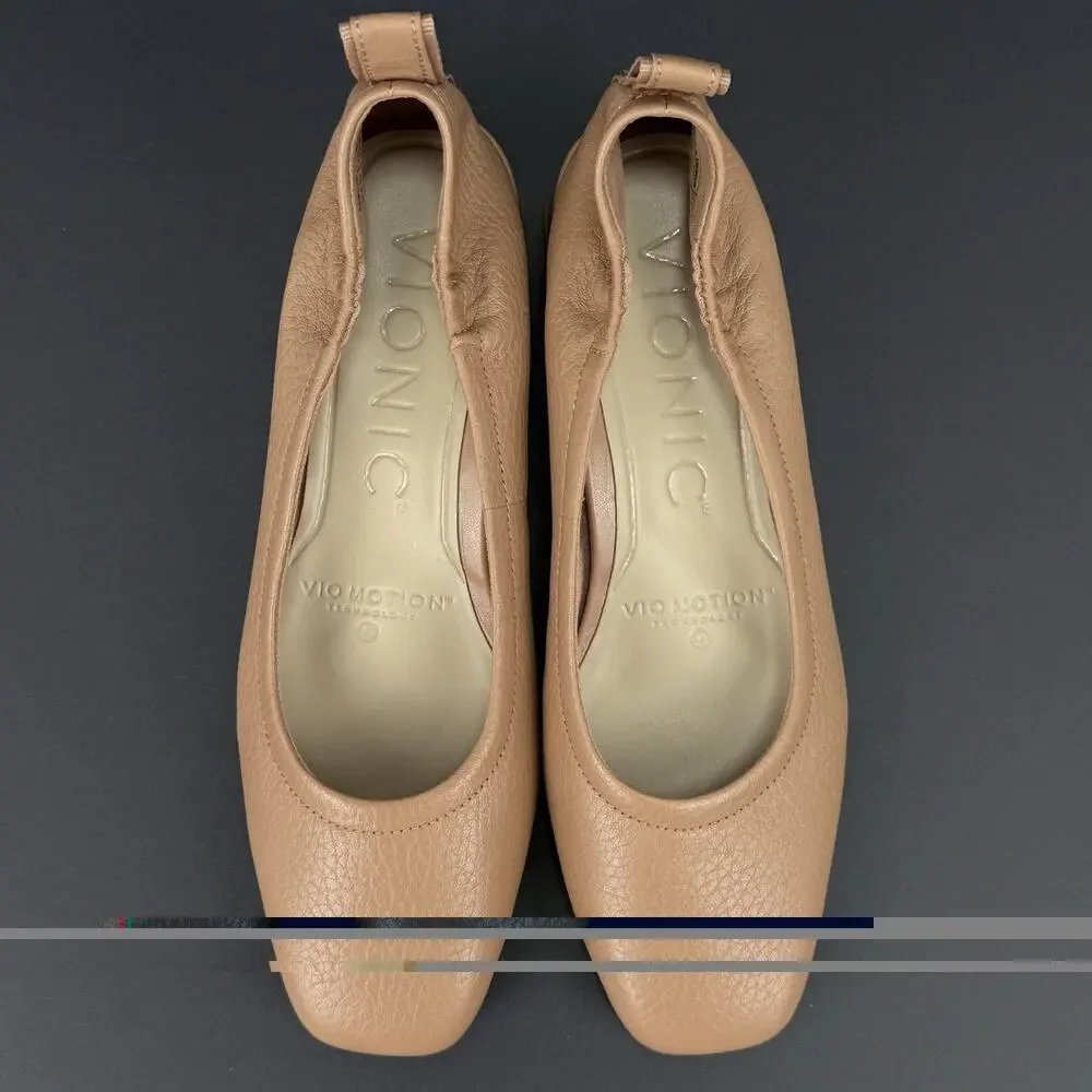Vionic Ramona Block Heel Pumps Women’s Size 6 Tan Leather Comfort Shoes